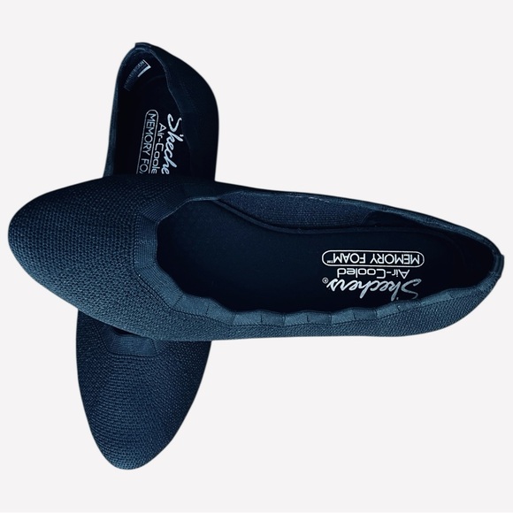 Sketchers Cleo Air Cooled Comfort Slip on Knit Black Light Ballet Flats Size 8.5 - Picture 4 of 11
